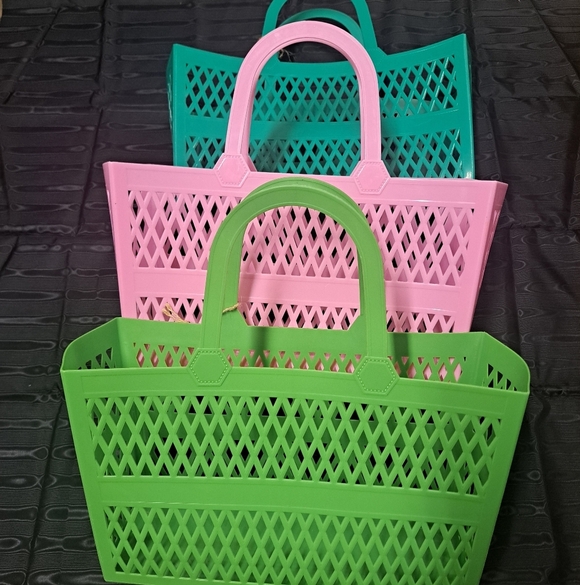 Ashland Handbags - Ashland Pink and Green Mesh Tote Set